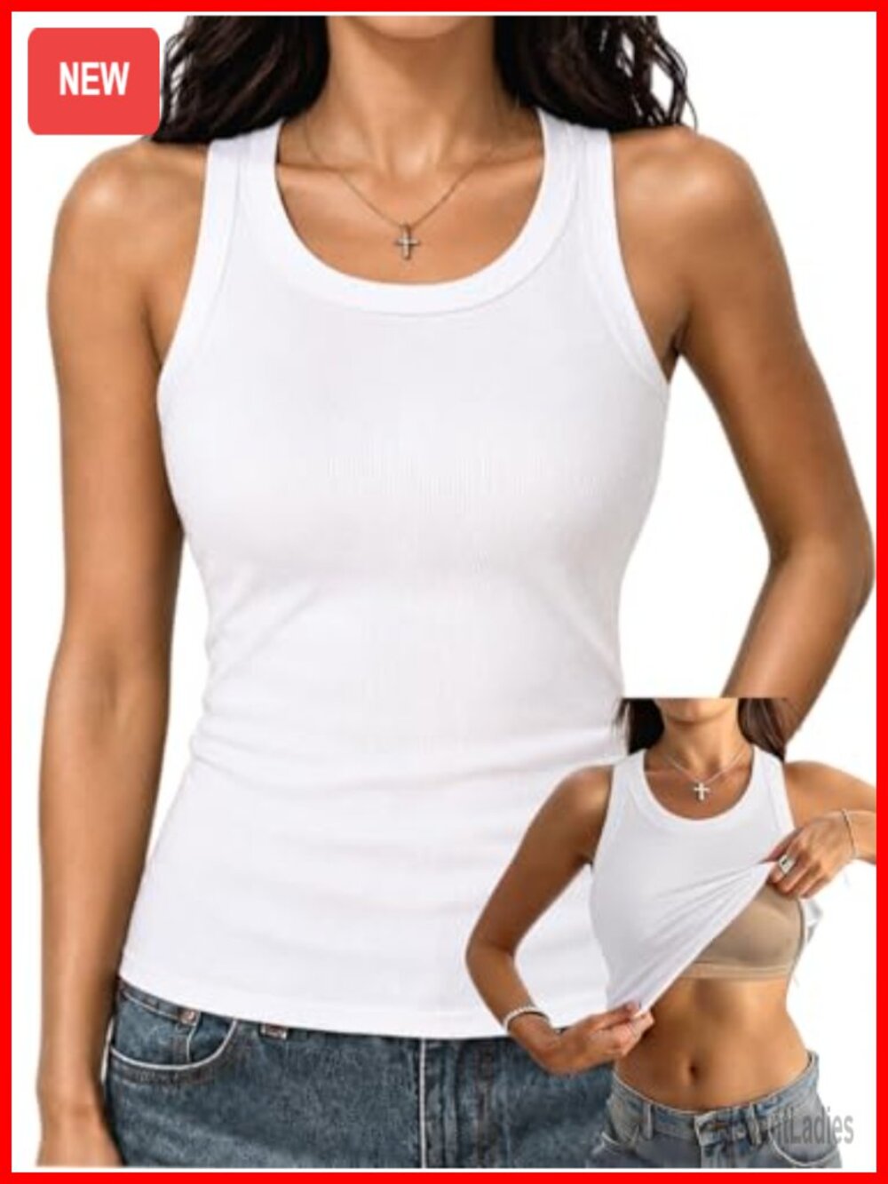 Women's Racerback Tank Top Built in Bra Cotton Rib Fitted Going Out Top